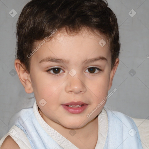 Joyful white child male with short  brown hair and brown eyes