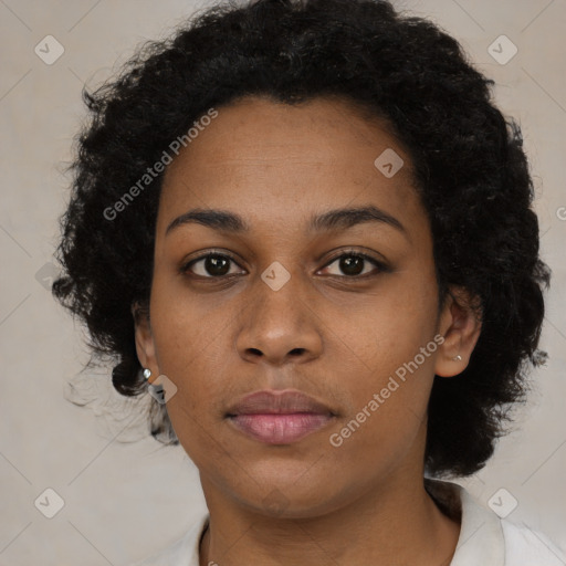 Neutral black young-adult female with short  black hair and brown eyes