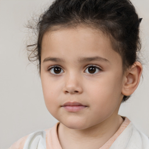 Neutral white child female with short  brown hair and brown eyes