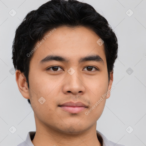 Neutral asian young-adult male with short  brown hair and brown eyes