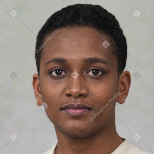 Neutral black young-adult male with short  brown hair and brown eyes