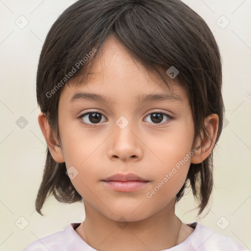 Neutral white child female with medium  brown hair and brown eyes