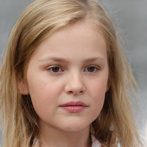 Neutral white child female with medium  brown hair and grey eyes