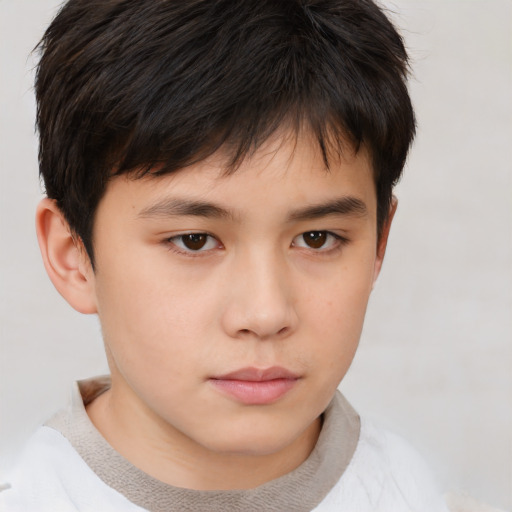 Neutral asian child male with short  brown hair and brown eyes