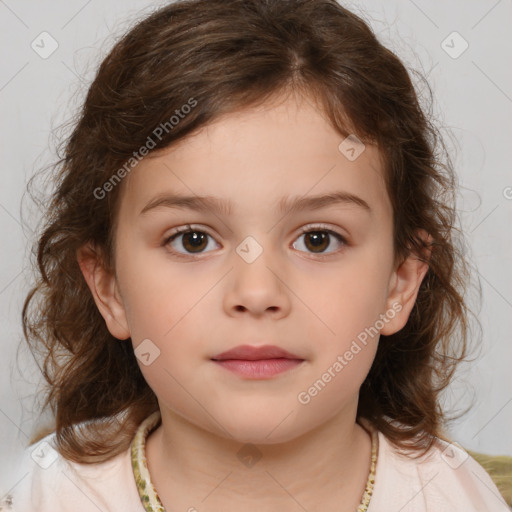 Neutral white child female with medium  brown hair and brown eyes