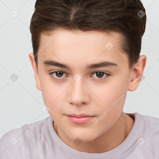 Neutral white child male with short  brown hair and brown eyes