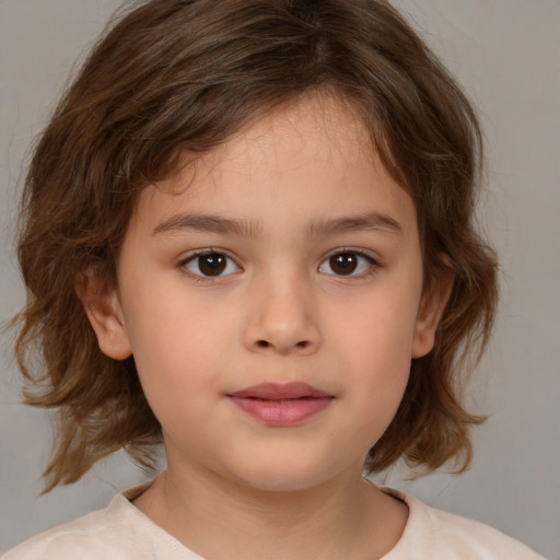 Neutral white child female with medium  brown hair and brown eyes