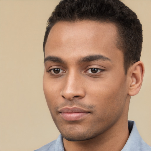 Neutral black young-adult male with short  brown hair and brown eyes