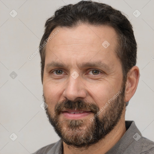 Neutral white adult male with short  brown hair and brown eyes