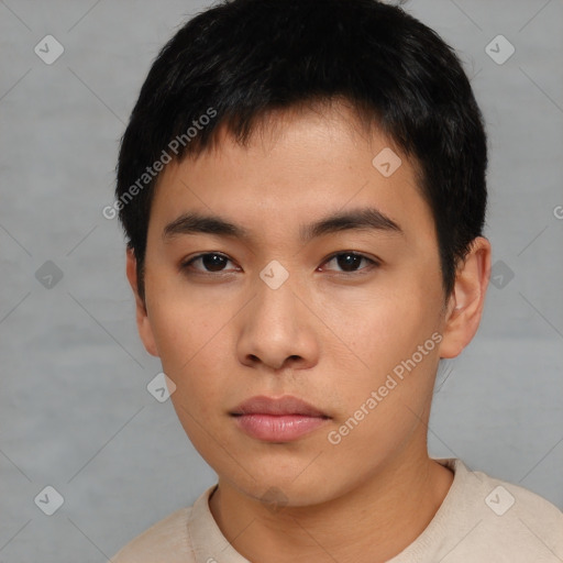 Neutral asian young-adult male with short  black hair and brown eyes