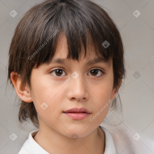 Neutral white child female with medium  brown hair and brown eyes