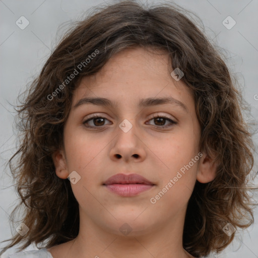 Neutral white child female with medium  brown hair and brown eyes