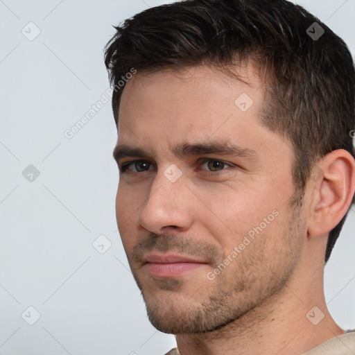 Neutral white adult male with short  brown hair and brown eyes