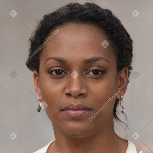 Neutral black young-adult female with short  brown hair and brown eyes