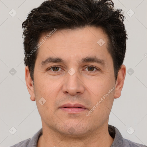 Neutral white adult male with short  brown hair and brown eyes