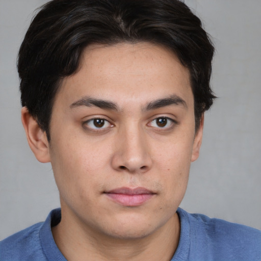 Neutral asian young-adult male with short  brown hair and brown eyes