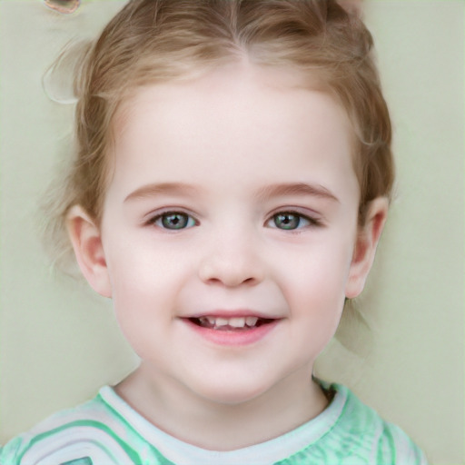 Joyful white child female with short  brown hair and grey eyes