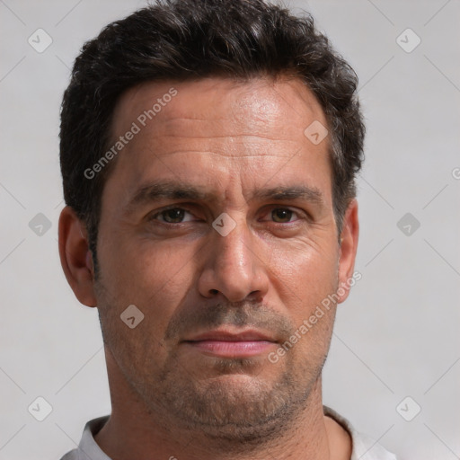 Neutral white adult male with short  brown hair and brown eyes