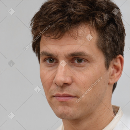 Neutral white adult male with short  brown hair and brown eyes