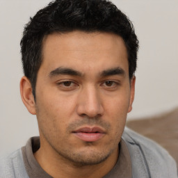 Neutral asian young-adult male with short  black hair and brown eyes