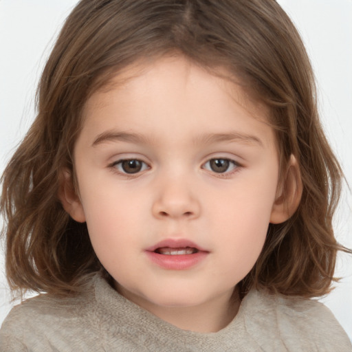 Neutral white child female with medium  brown hair and brown eyes