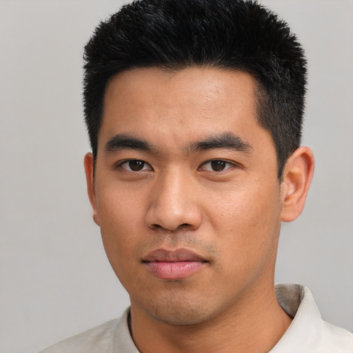 Neutral asian young-adult male with short  black hair and brown eyes