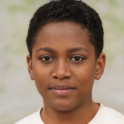 Neutral black child female with short  brown hair and brown eyes