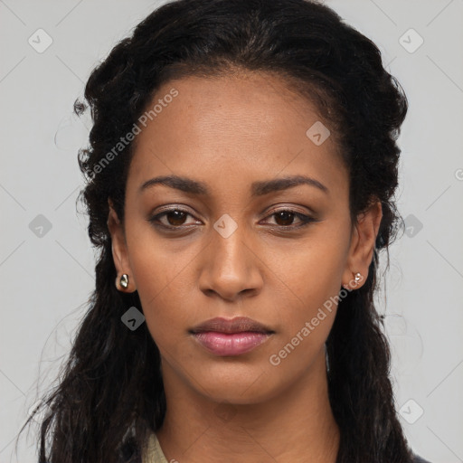 Neutral black young-adult female with long  black hair and brown eyes