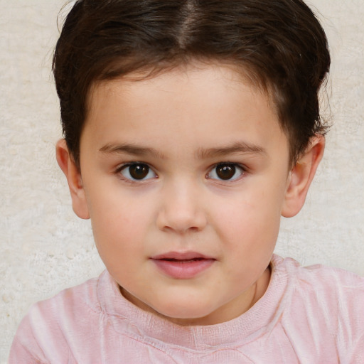 Neutral white child female with short  brown hair and brown eyes