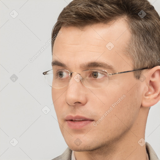 Neutral white adult male with short  brown hair and brown eyes