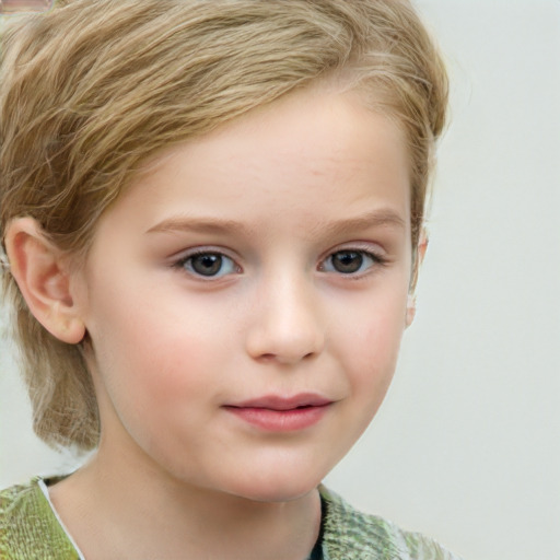 Neutral white child female with short  brown hair and grey eyes