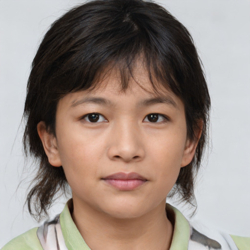 Neutral asian child female with medium  brown hair and brown eyes