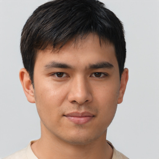 Neutral asian young-adult male with short  brown hair and brown eyes