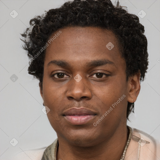 Neutral black young-adult male with short  brown hair and brown eyes