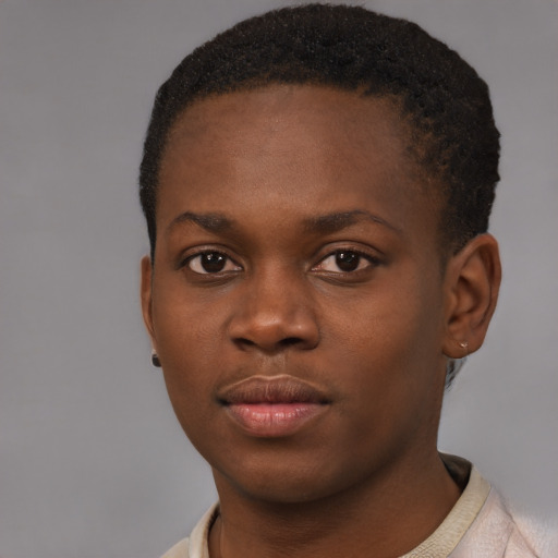 Neutral black young-adult male with short  brown hair and brown eyes
