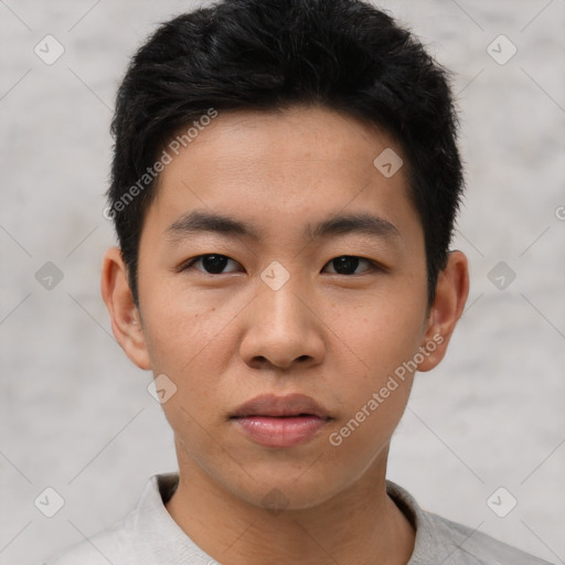 Neutral asian young-adult male with short  black hair and brown eyes