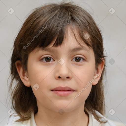 Neutral white child female with medium  brown hair and brown eyes