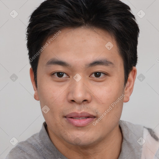 Neutral asian young-adult male with short  brown hair and brown eyes