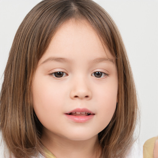 Neutral white child female with medium  brown hair and brown eyes