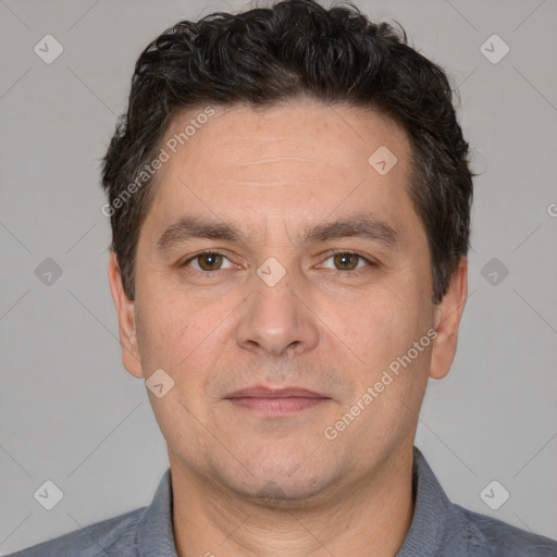 Neutral white adult male with short  brown hair and brown eyes