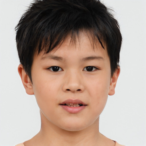 Neutral asian child male with short  brown hair and brown eyes