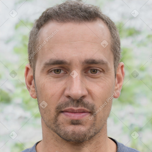 Neutral white adult male with short  brown hair and brown eyes