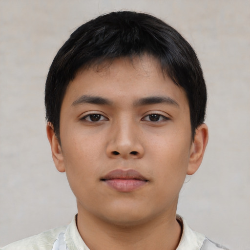 Neutral asian young-adult male with short  black hair and brown eyes