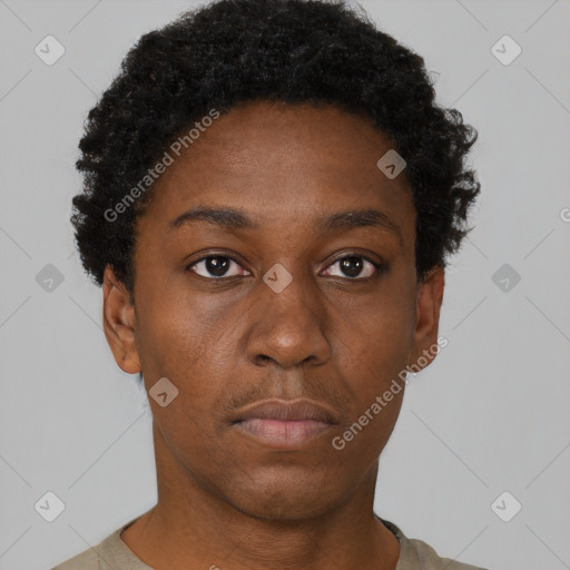 Neutral black young-adult female with short  brown hair and brown eyes