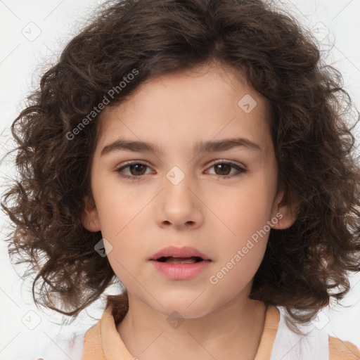 Neutral white child female with medium  brown hair and brown eyes