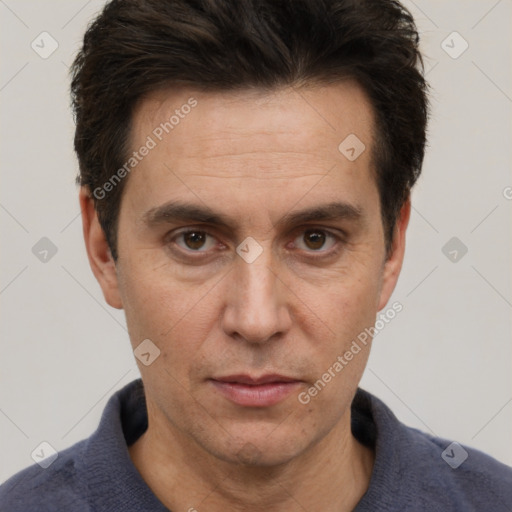 Neutral white adult male with short  brown hair and brown eyes