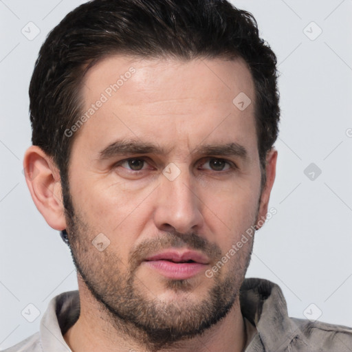 Neutral white adult male with short  brown hair and brown eyes