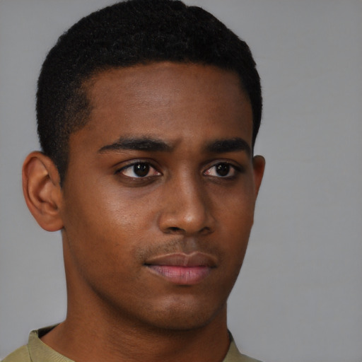 Neutral black young-adult male with short  brown hair and brown eyes