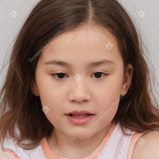 Neutral white child female with medium  brown hair and brown eyes