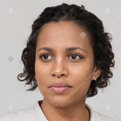 Neutral black young-adult female with medium  black hair and brown eyes